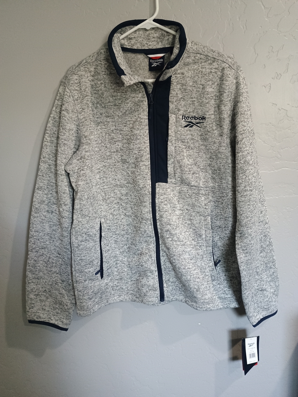 Reebok Light Gray Heather Quarter-Zip Jacket with Navy Trim